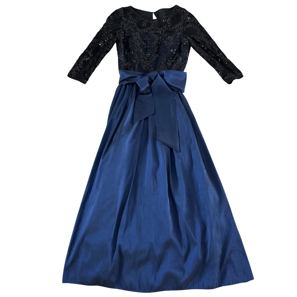 Eliza J Gown 6 Blue Sequin Bow Taffeta Evening Dress Mother of Bride Wedding